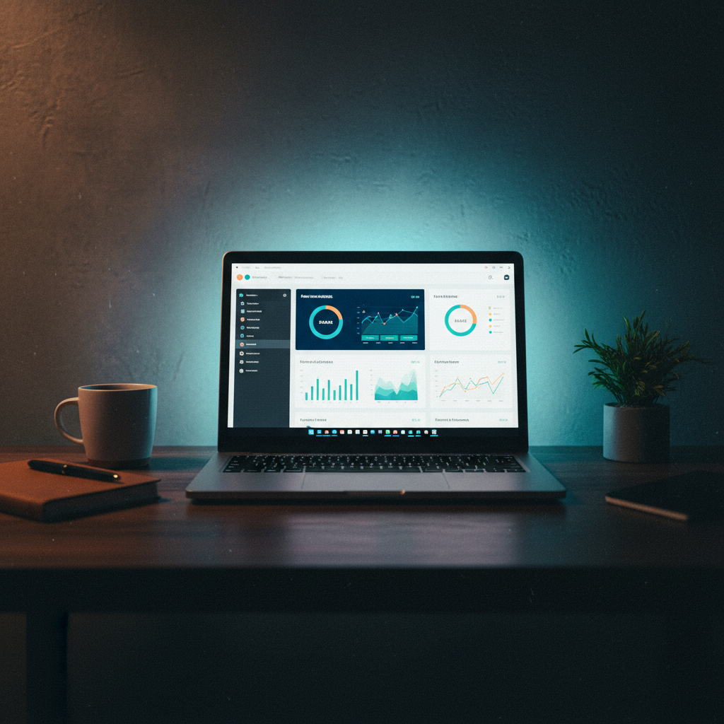 An operator's desk with a laptop displaying a local SEO analytics dashboard for multiple locations.
